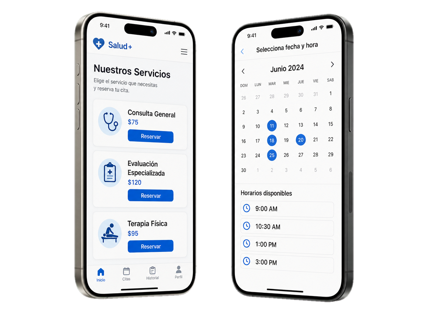 App de reservas y calendario en iPhone